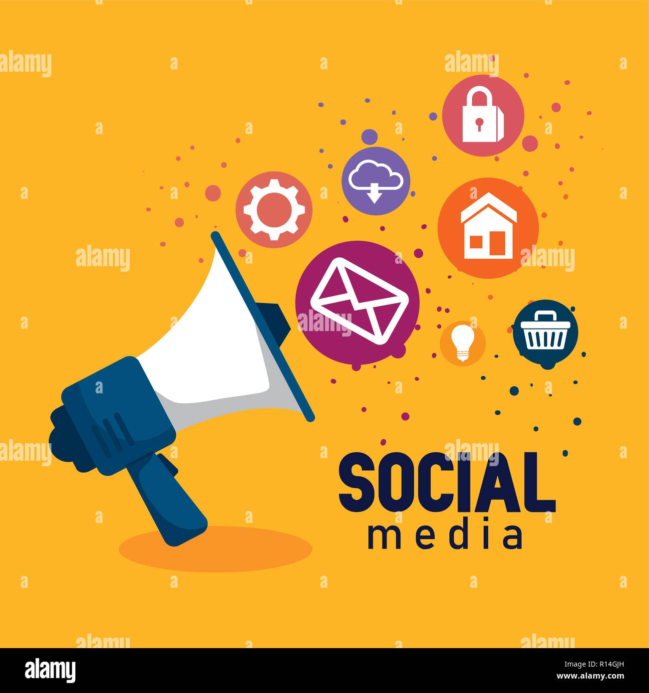 megaphone communication with social apps technology vector illustration