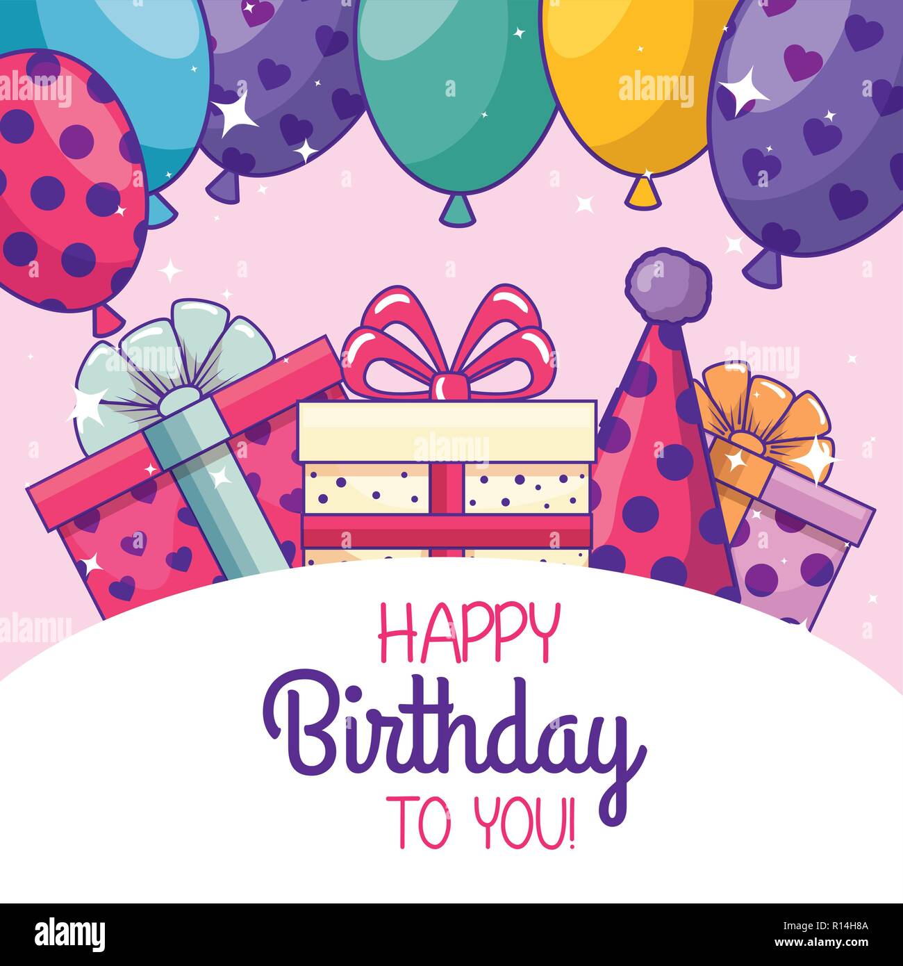 happy birthday with balloons and party hat Stock Vector Image & Art - Alamy