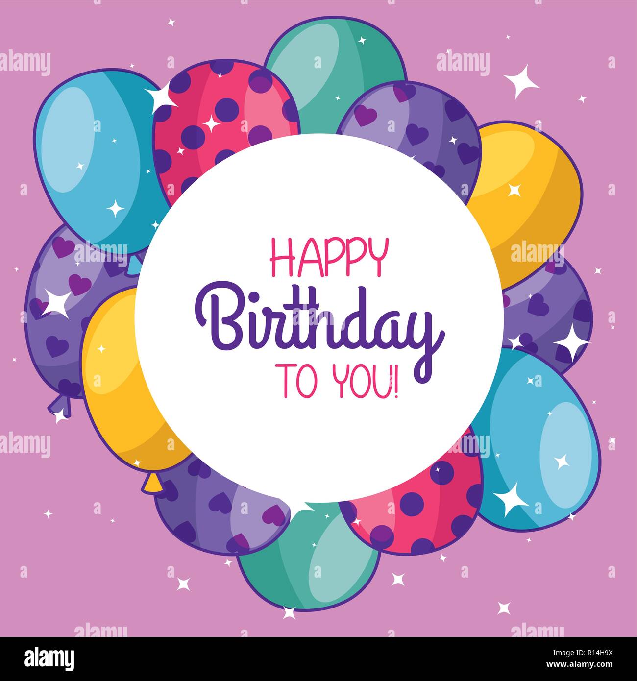 happy birthday with balloons and sticker decoration Stock Vector Image