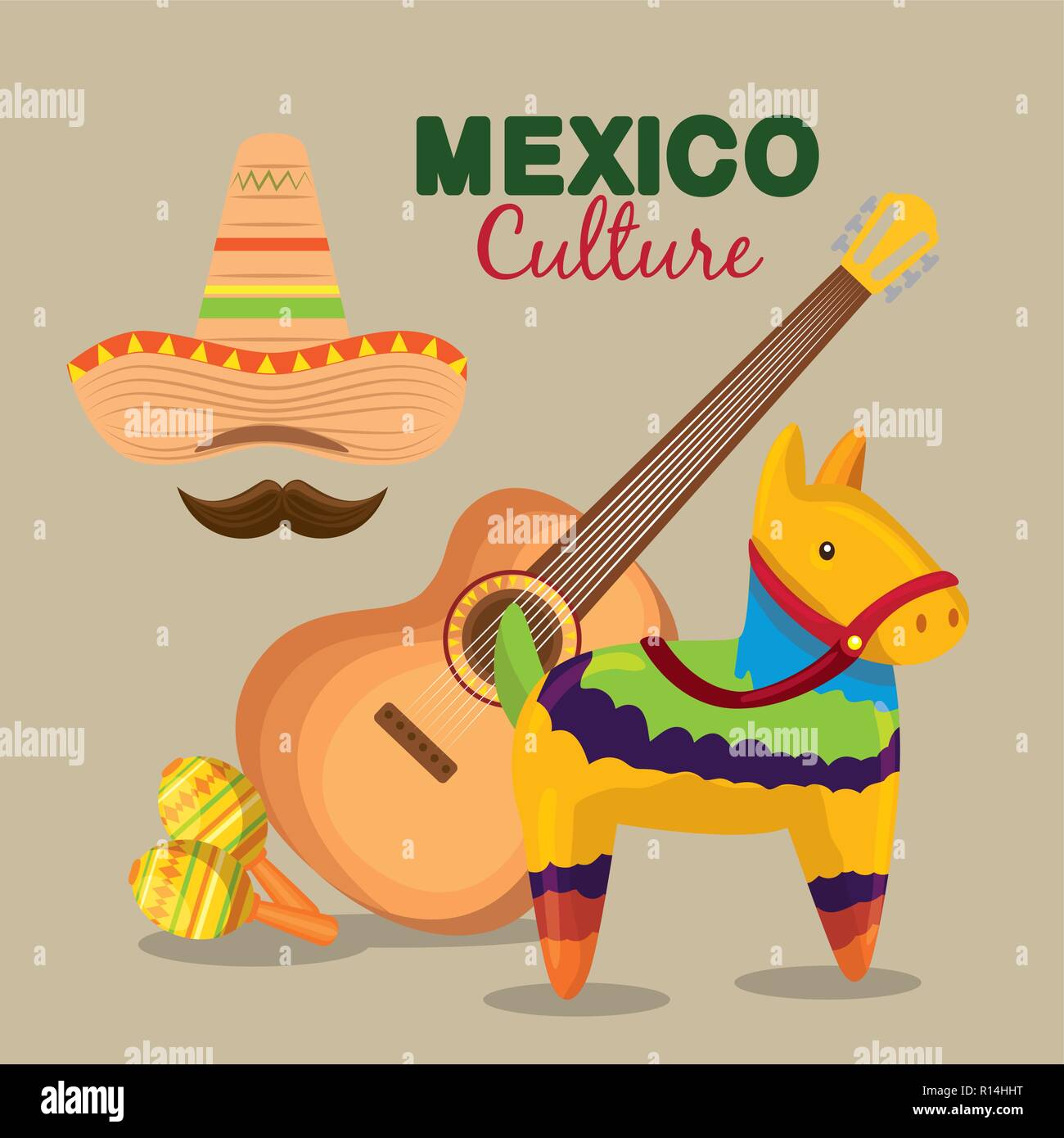 mexican guitar with hat and maracas to event Stock Vector Image & Art ...