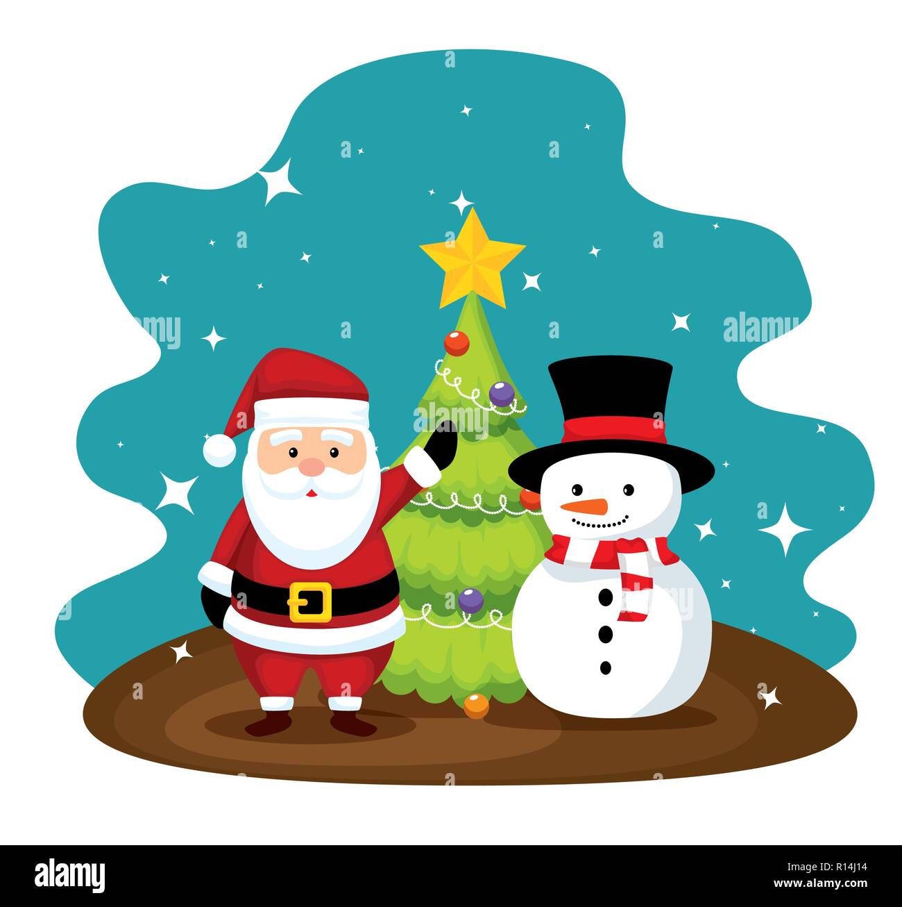 santa claus and pine tree with snowman Stock Vector Image & Art - Alamy