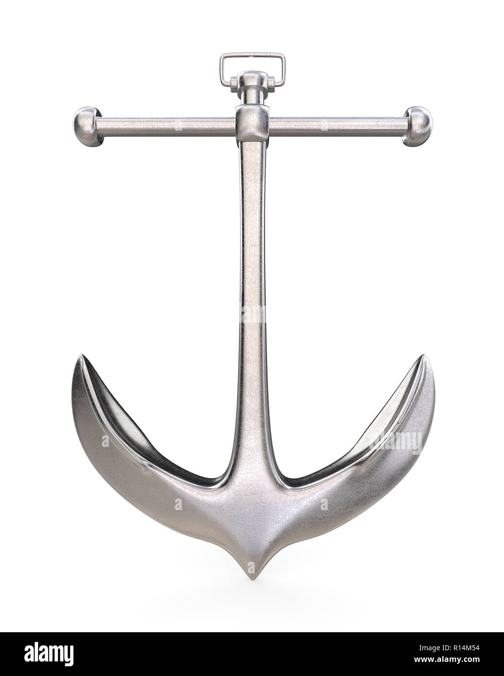 Vintage Anchor of rough steel on white background. Front view. 3D render. Stock Photo