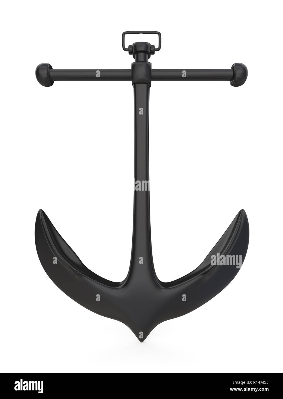 Vintage Anchor of rough steel on white background. Front view. 3D render. Stock Photo