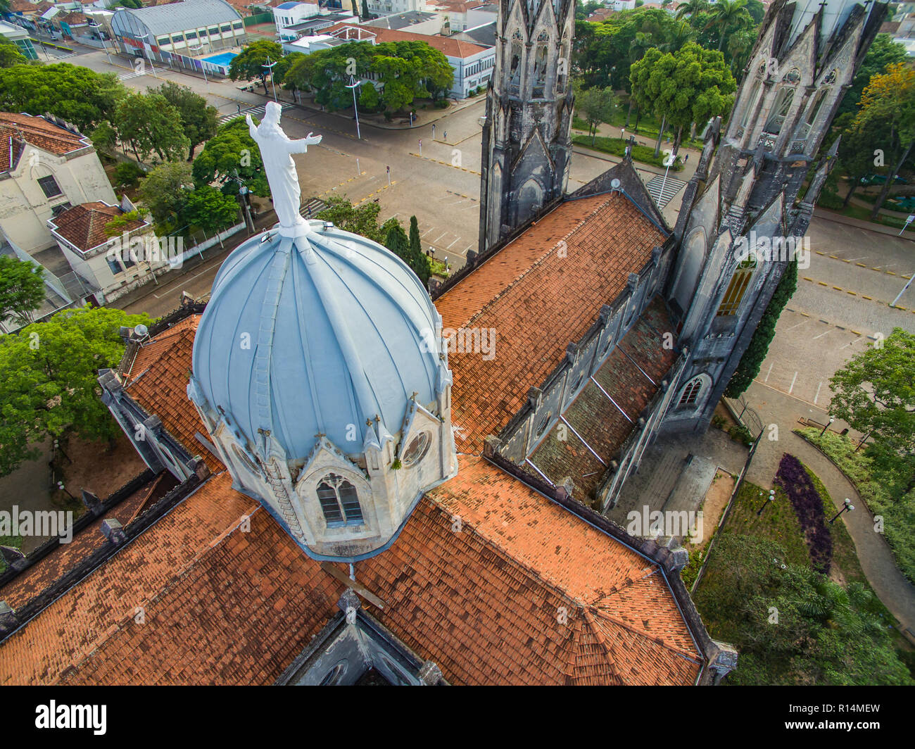 Statue of Jesus Christ on top of the Catholic Church, Cathedral of Sant