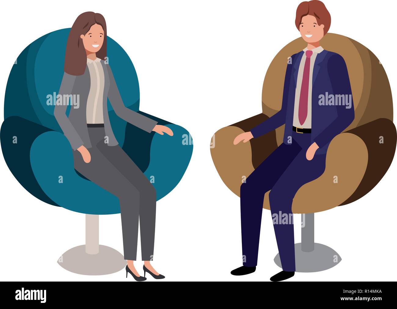 business couple sitting in chair avatar character Stock Vector Image ...