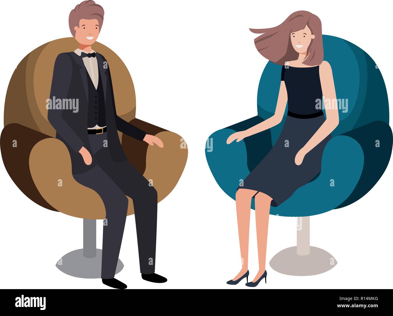 business couple sitting in chair avatar character Stock Vector Image ...