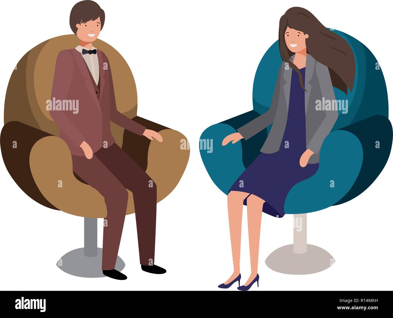 business couple sitting in chair avatar character Stock Vector Image ...