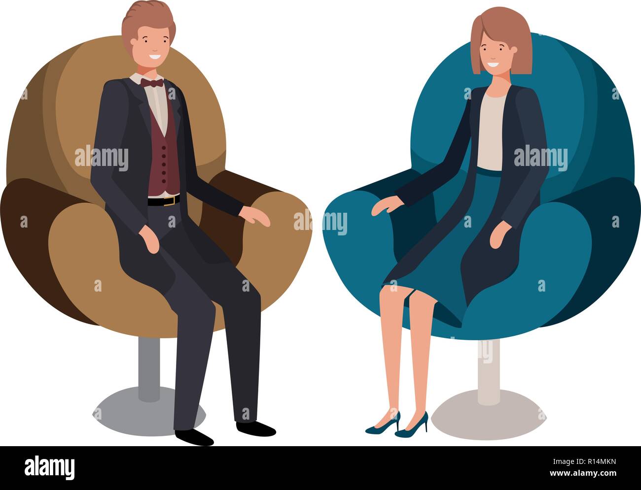 business couple sitting in chair avatar character Stock Vector Image ...