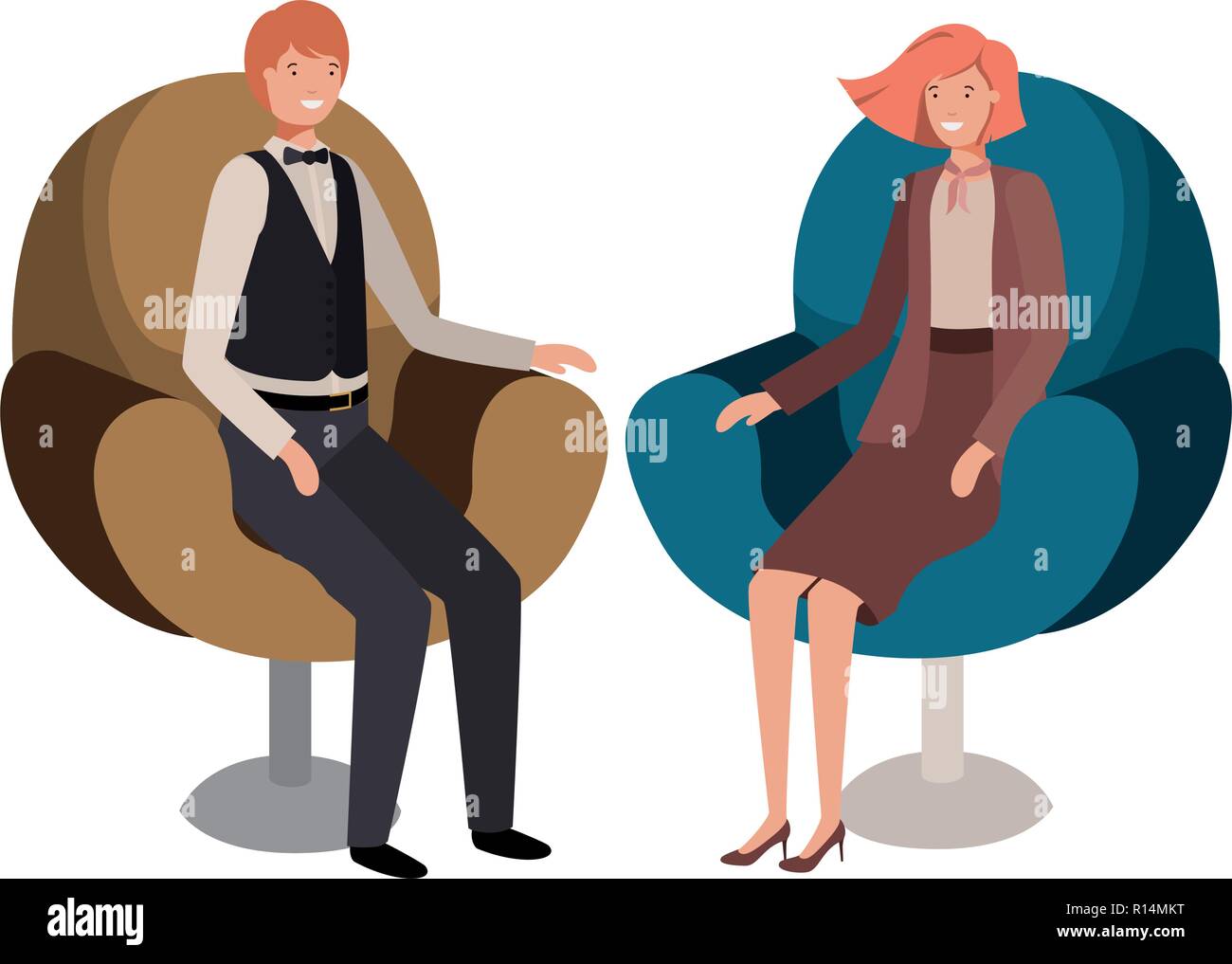 business couple sitting in chair avatar character Stock Vector Image ...