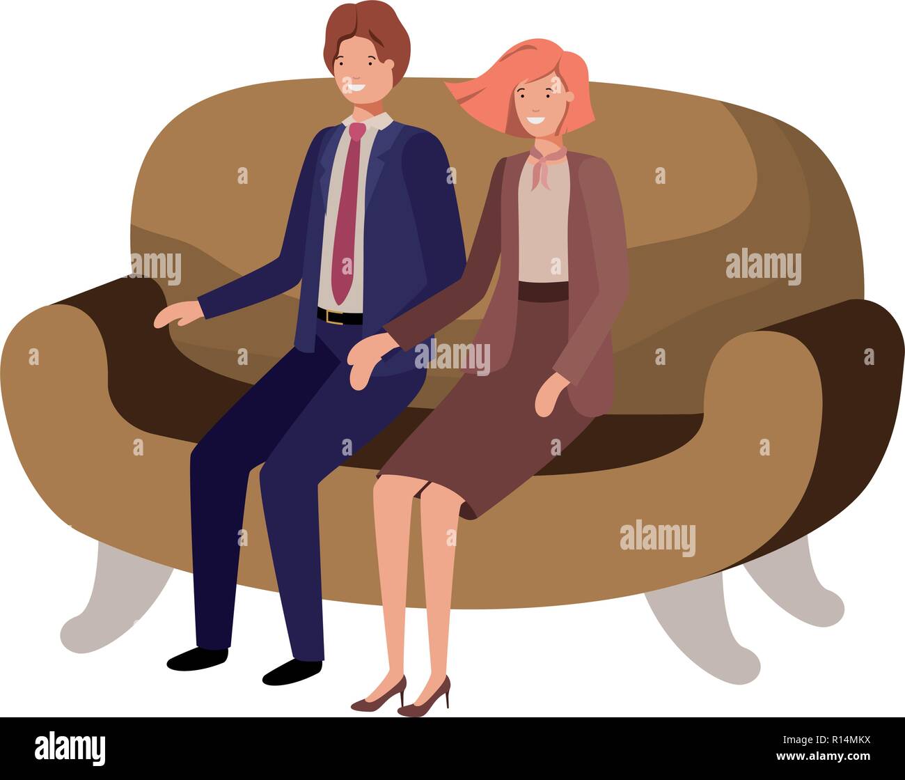 business couple sitting in sofa avatar character Stock Vector Image ...