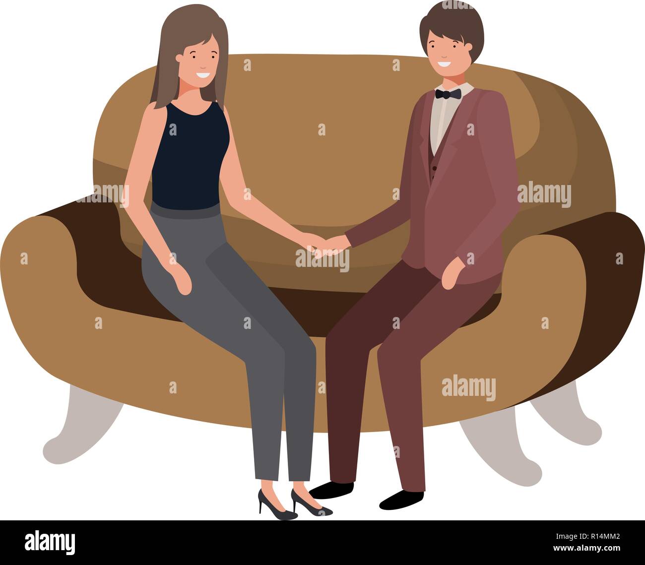 business couple sitting in sofa avatar character Stock Vector Image ...
