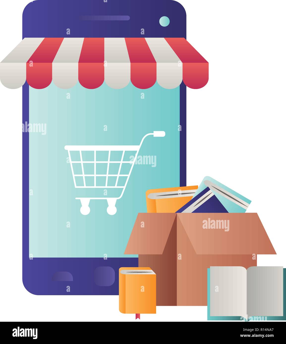 smartphone with tent and shopping cart Stock Vector Image & Art - Alamy