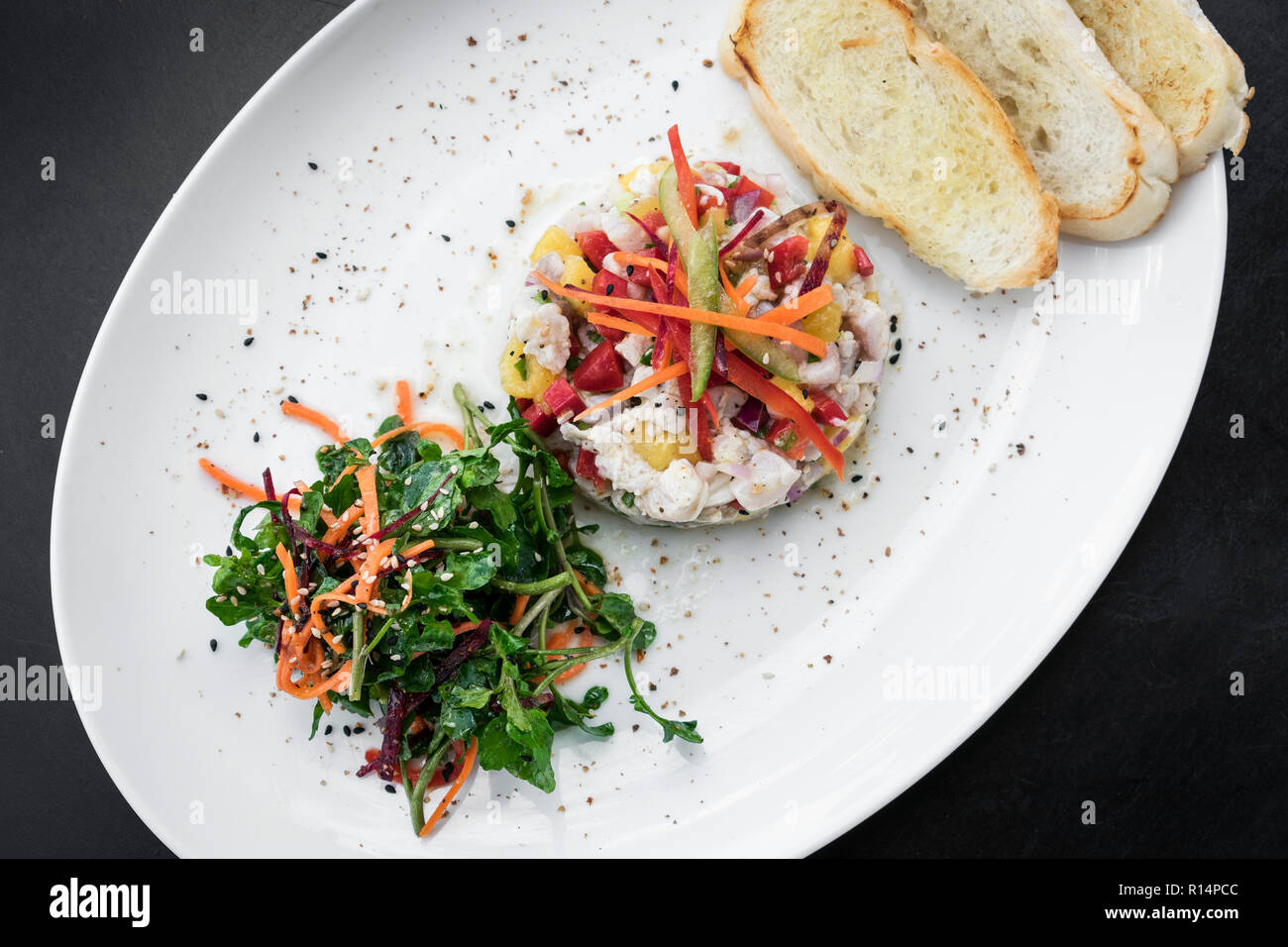 raw marinated sea bass fish ceviche salad modern gourmet fusion cuisine ...