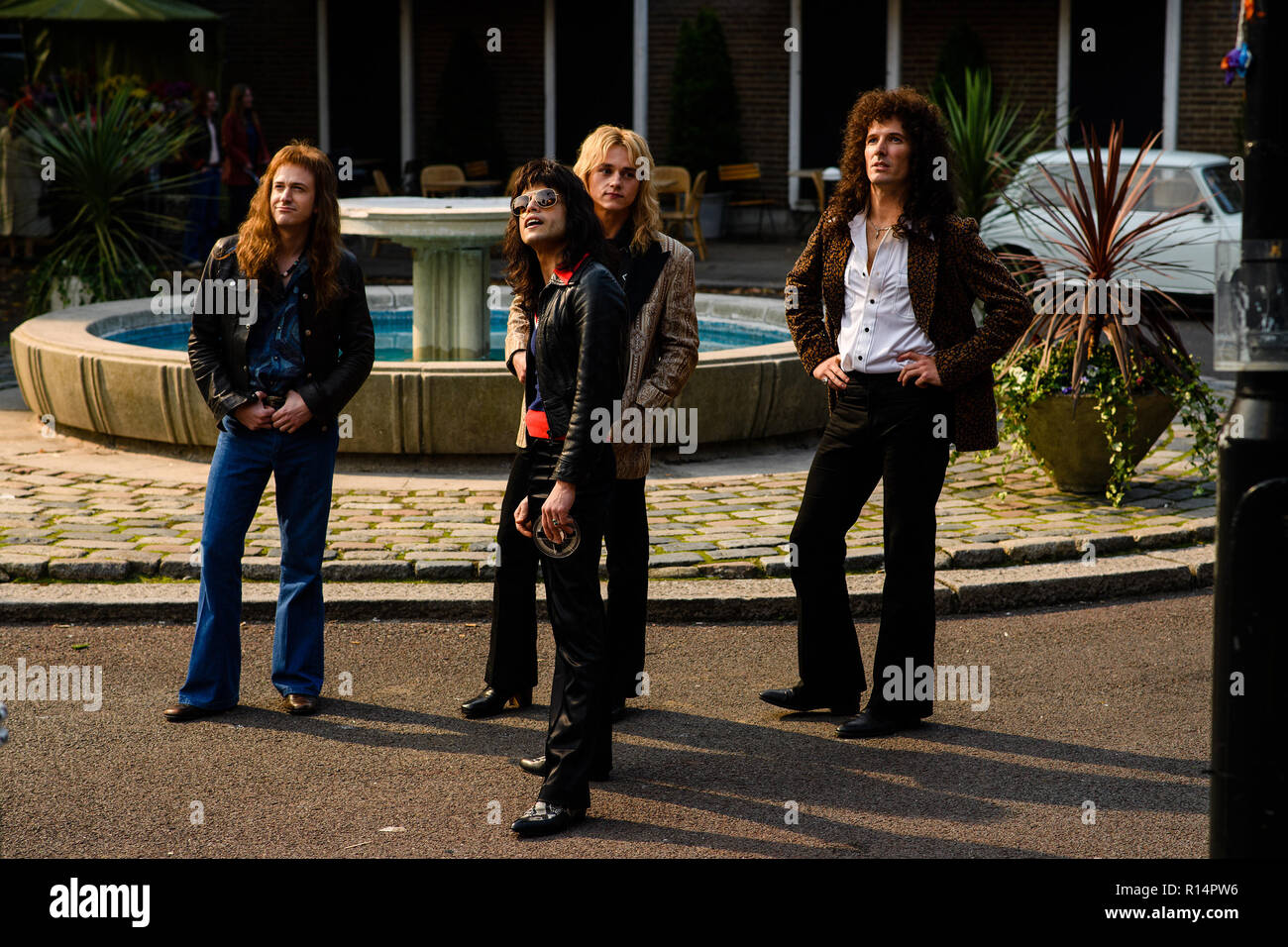 RELEASE DATE: November 2, 2018 TITLE: Bohemian Rhapsody STUDIO: Twentieth Century Fox DIRECTOR: Bryan Singer PLOT: The cast and producer of Bohemian Rhapsody share what it was like bringing the story of Freddie Mercury and Queen to the big screen. STARRING: L-R: JOE MAZZELLO as John Deacon, RAMI MALEK as Freddie Mercury, BEN HARDY as Roger Taylor and GWILYM LEE as Brian May. (Credit Image: © Twentieth Century Fox/Entertainment Pictures) Stock Photo