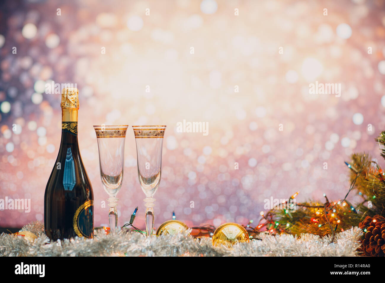 New years eve celebration background with champagne and a pair of ...