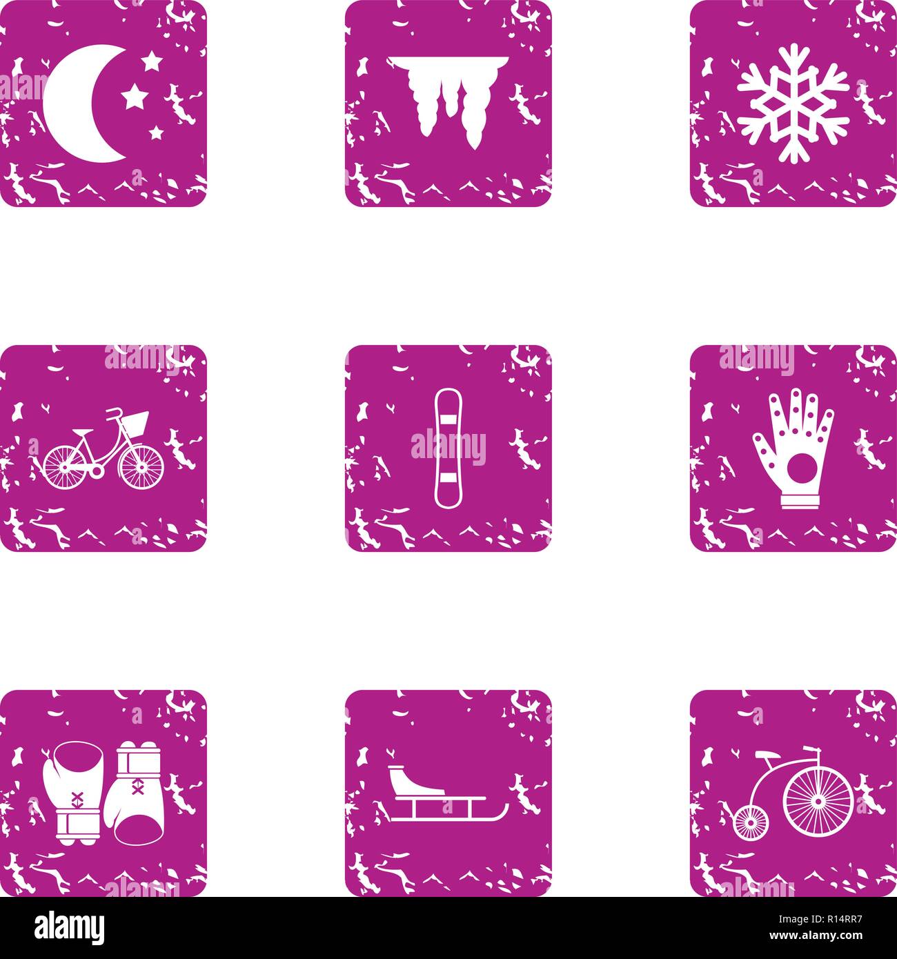 Night training icons set, grunge style Stock Vector
