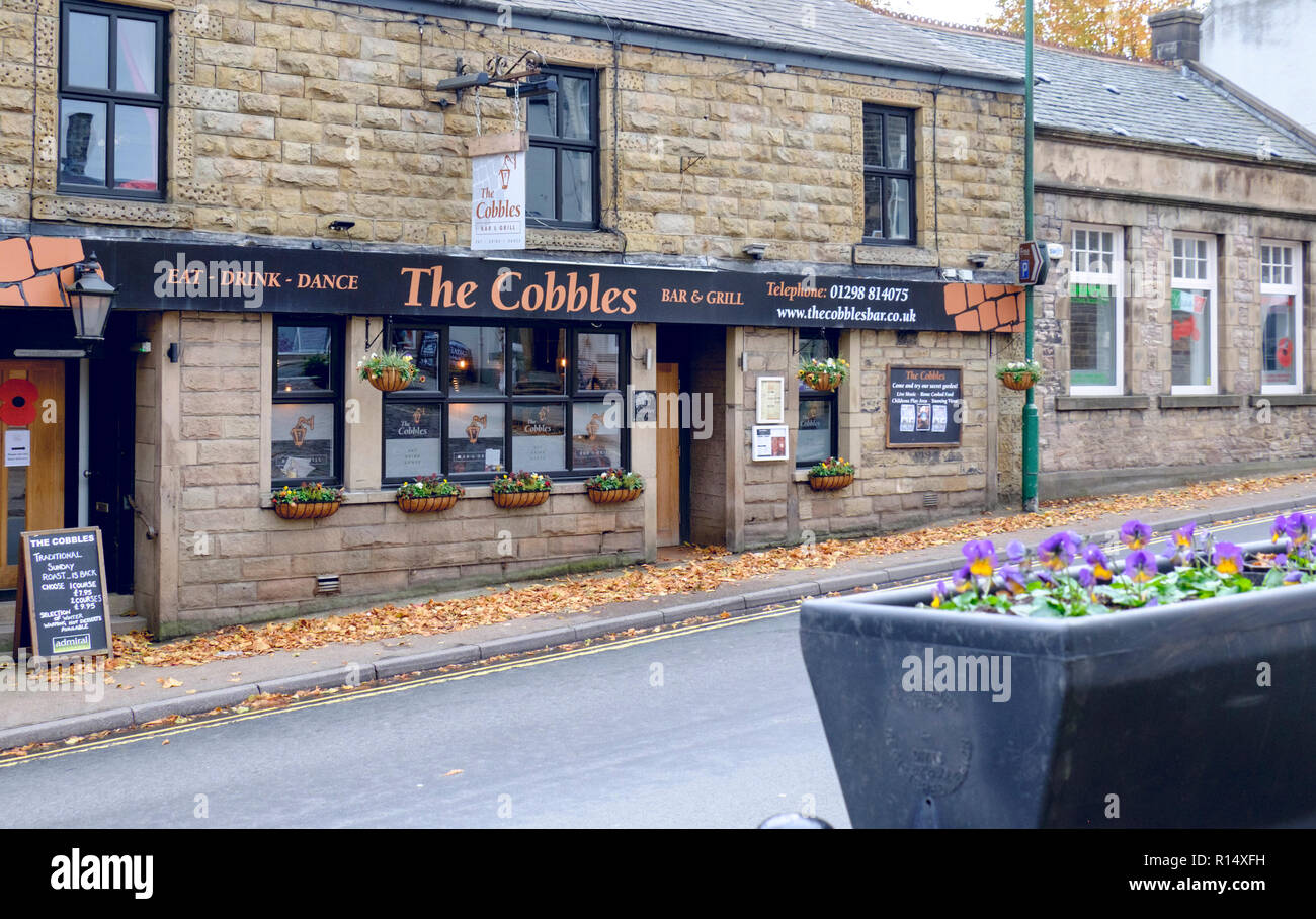 Chapel-en-le-frith in Derbyshire England UK; the cobbles bar and grill Stock Photo