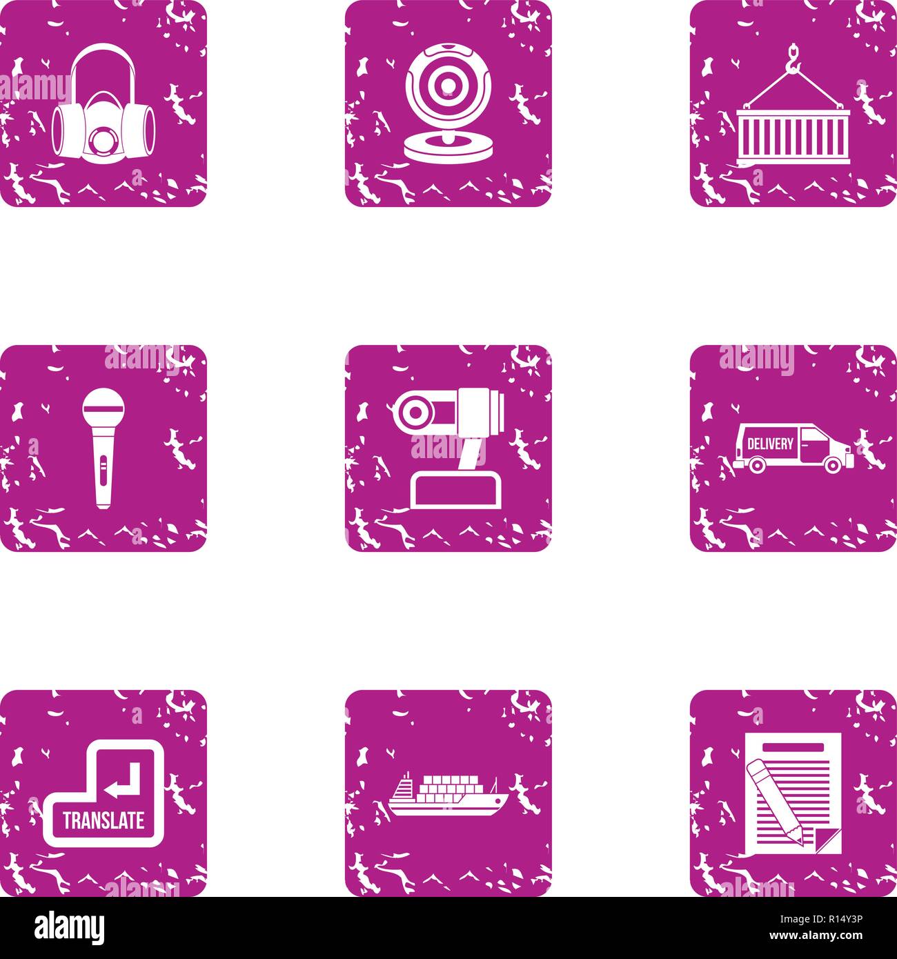 Reroll icons set, grunge style Stock Vector