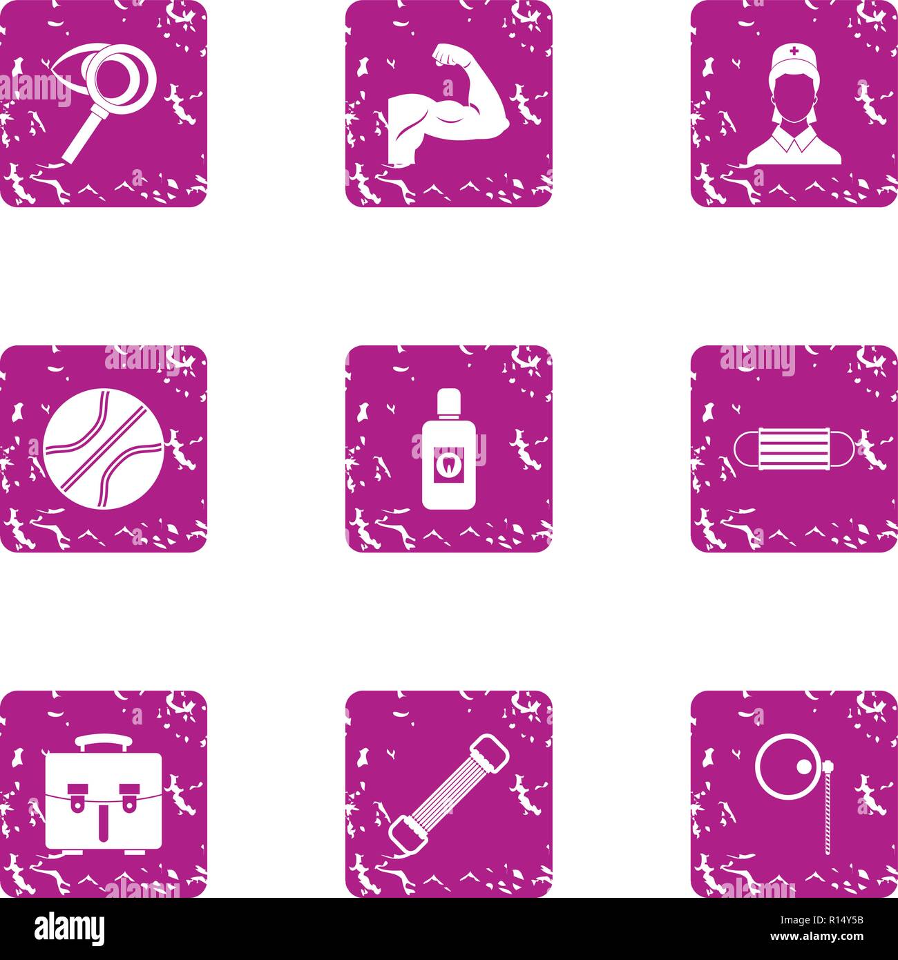 Powerful man icons set, grunge style Stock Vector