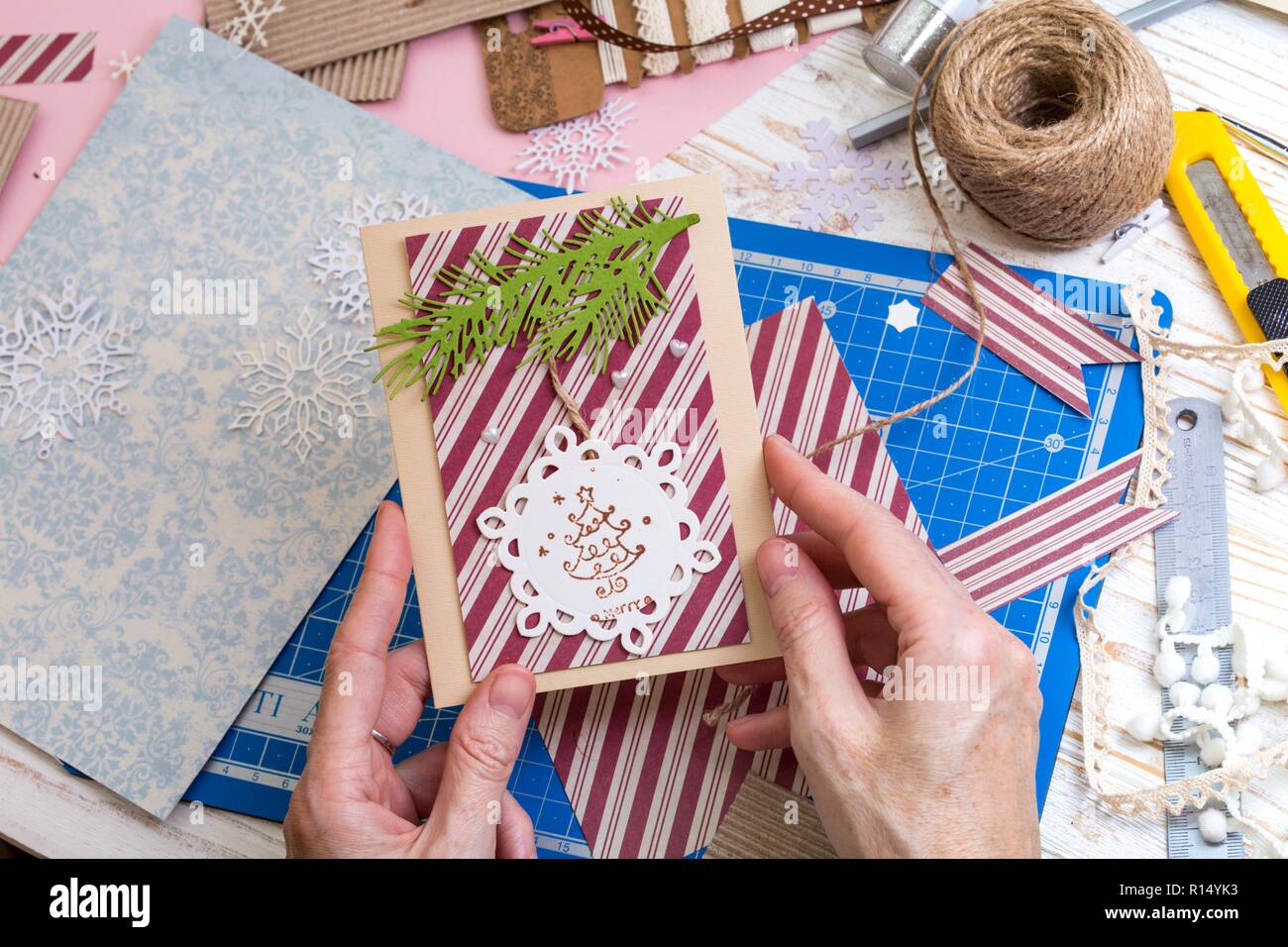 Scrapbook Background Girl Make Christmas Card And Tools With