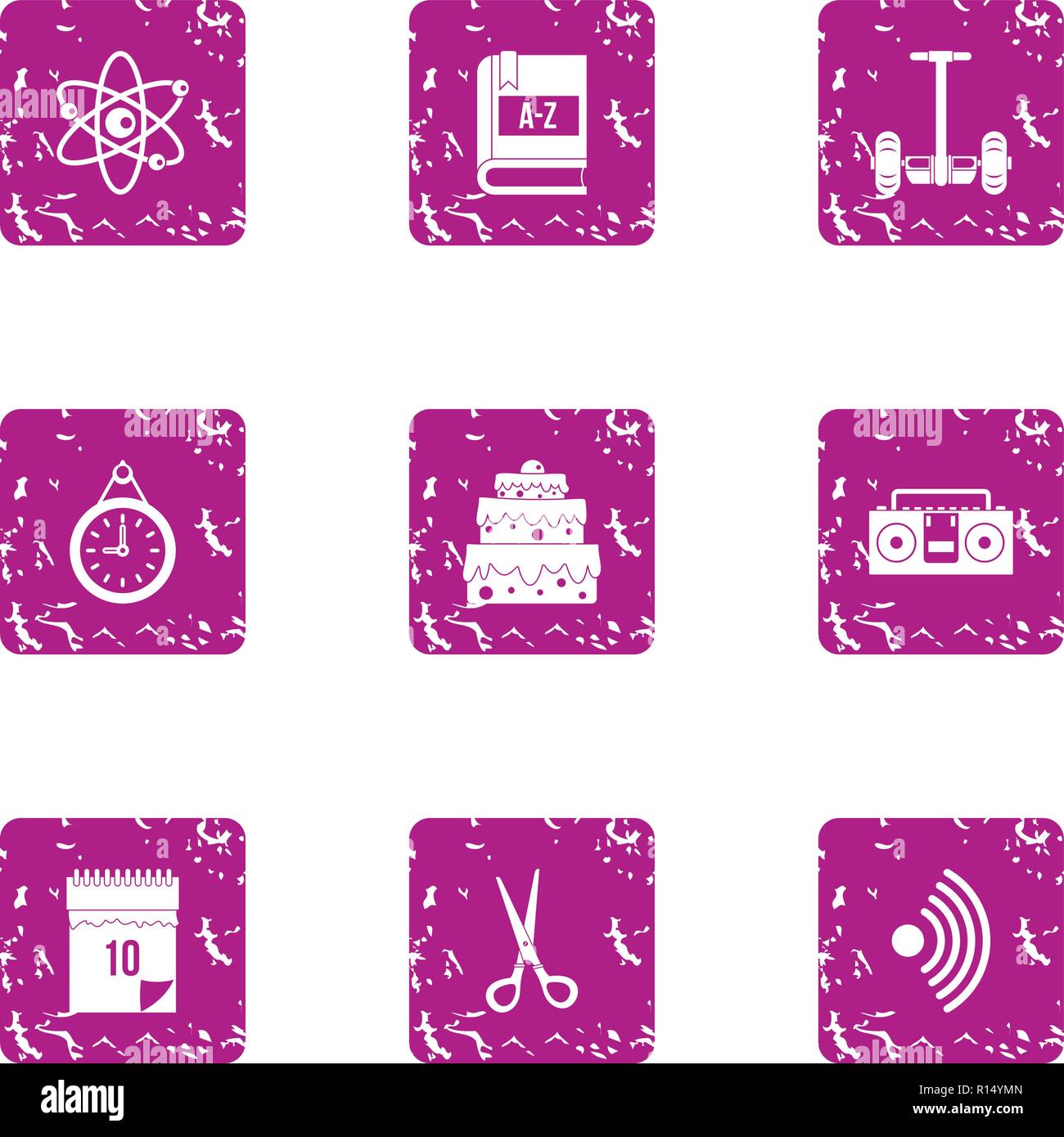 Wedding sentiment icons set, grunge style Stock Vector