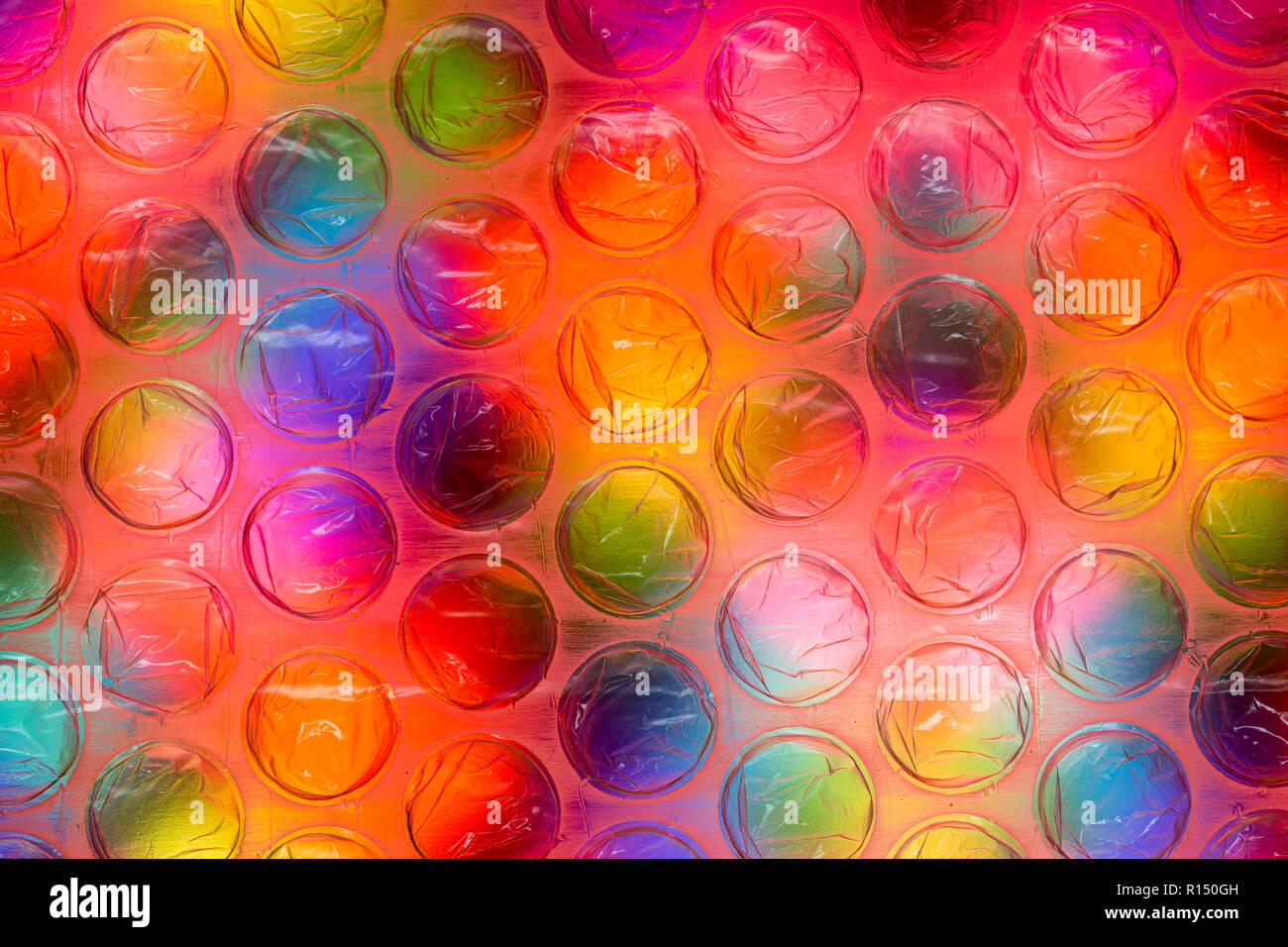 Abstract close up bubble wrap sheet with colourful background Stock