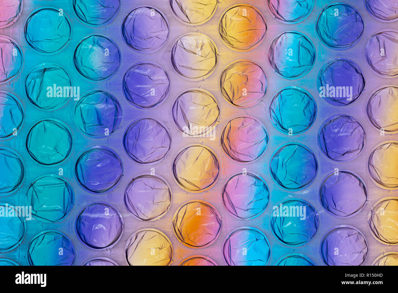Abstract close up bubble wrap sheet with colourful background Stock Photo
