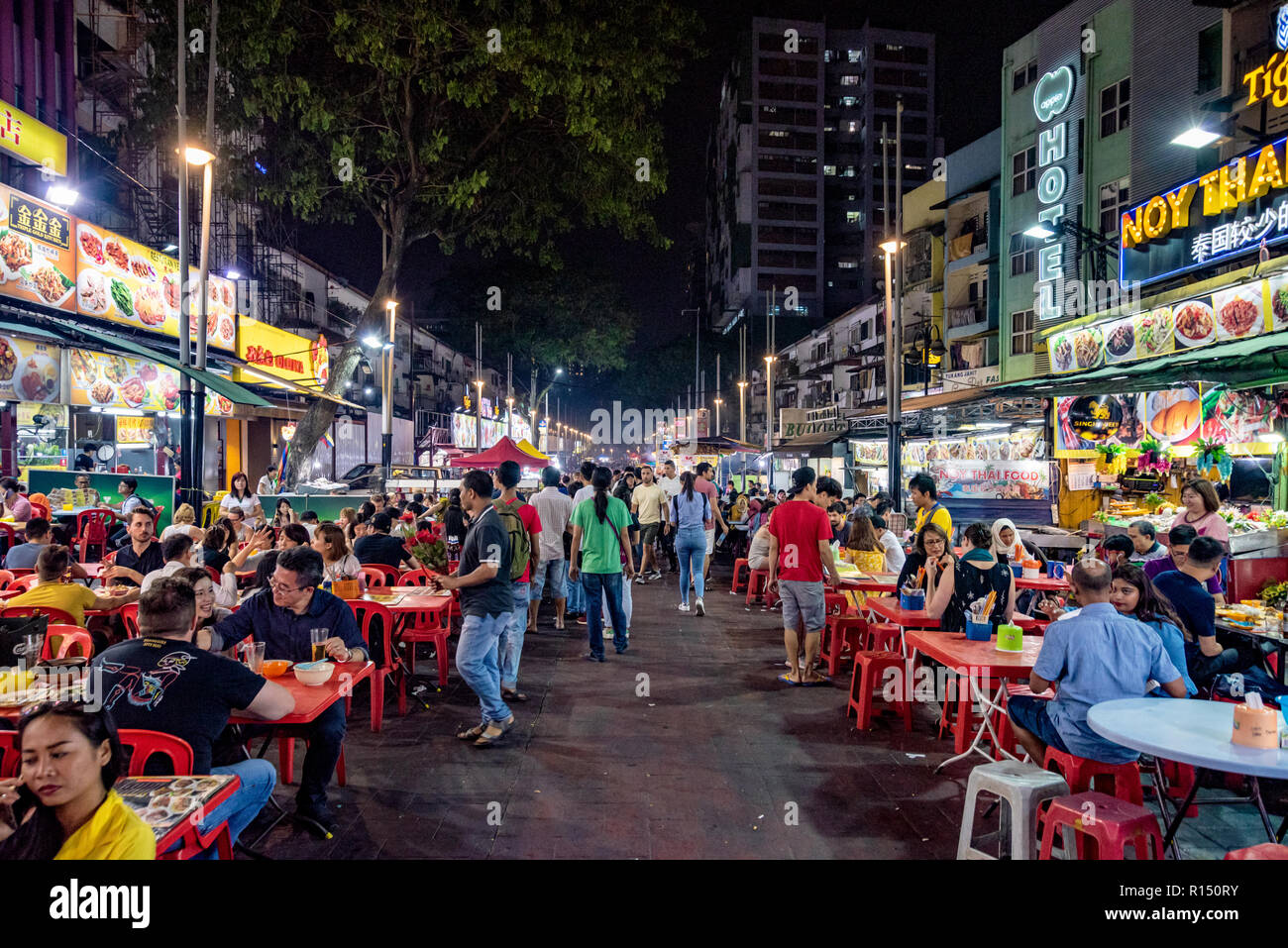 KUALA LUMPUR, MALAYSIA JULY 24 View of Jalan Alor food street, a famous street with many