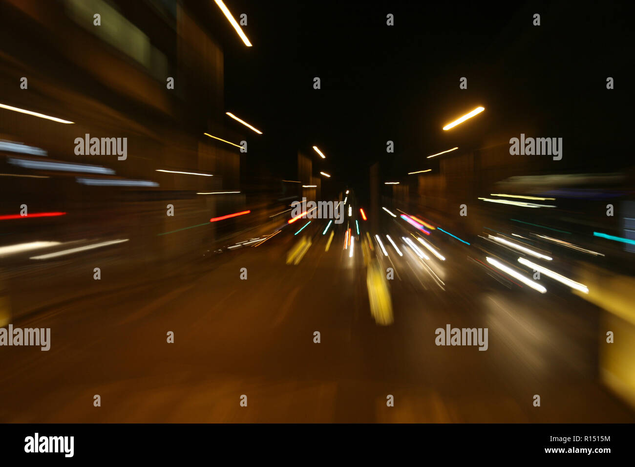 Long Exposure Lights Nottingham Busy Footpath Rushed Walking Stock Photo