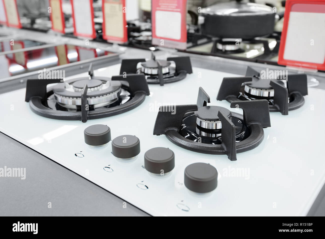 Brand new gas stove panels at appliance store Stock Photo Alamy