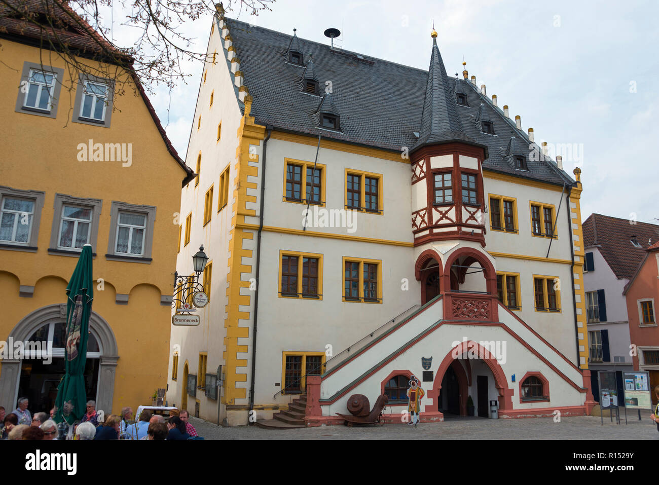 Town hall, market place, Volkach, Lower Franconia, Bavaria, Germany Stock Photo
