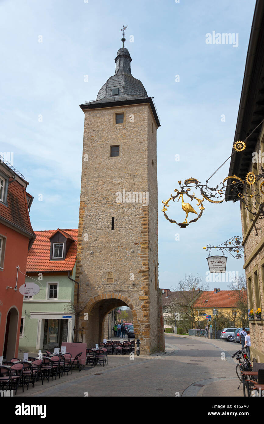 Unteres Tor, Volkach, Lower Franconia, Bavaria, Germany, Gaibach Gate, Gaibacher Tor, Krakenturm Stock Photo