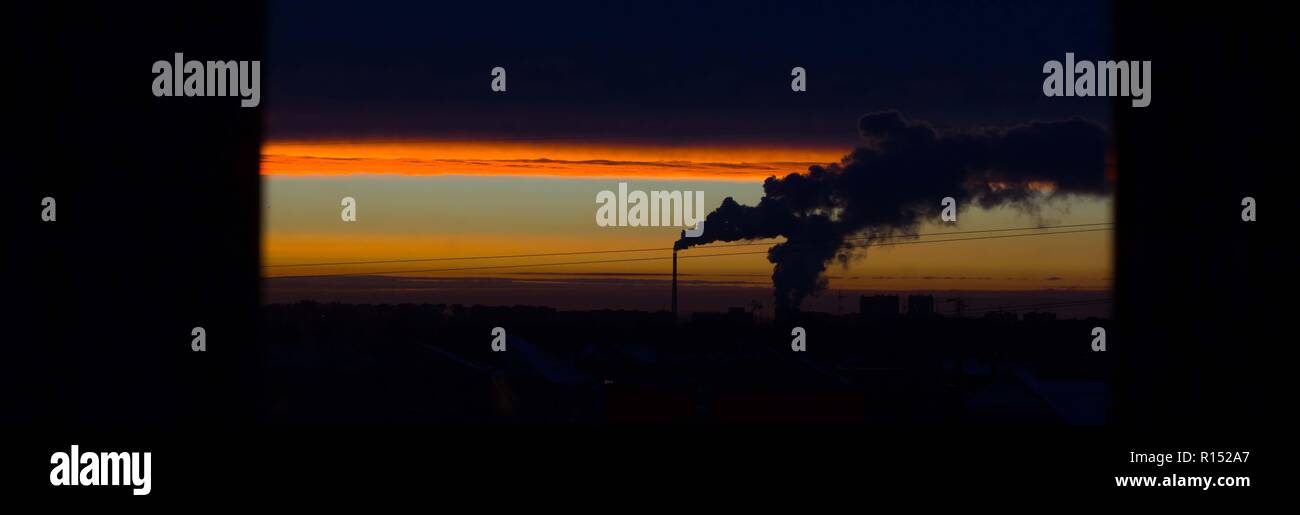 Air pollution , smoke belching from the chimney , banner Stock Photo