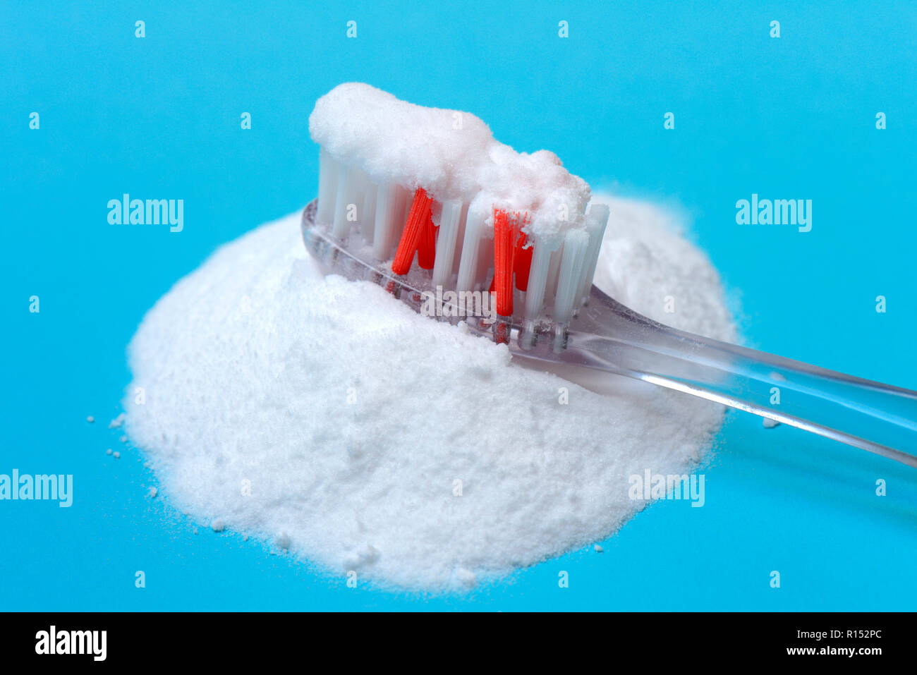 baking soda on tooth brush Stock Photo