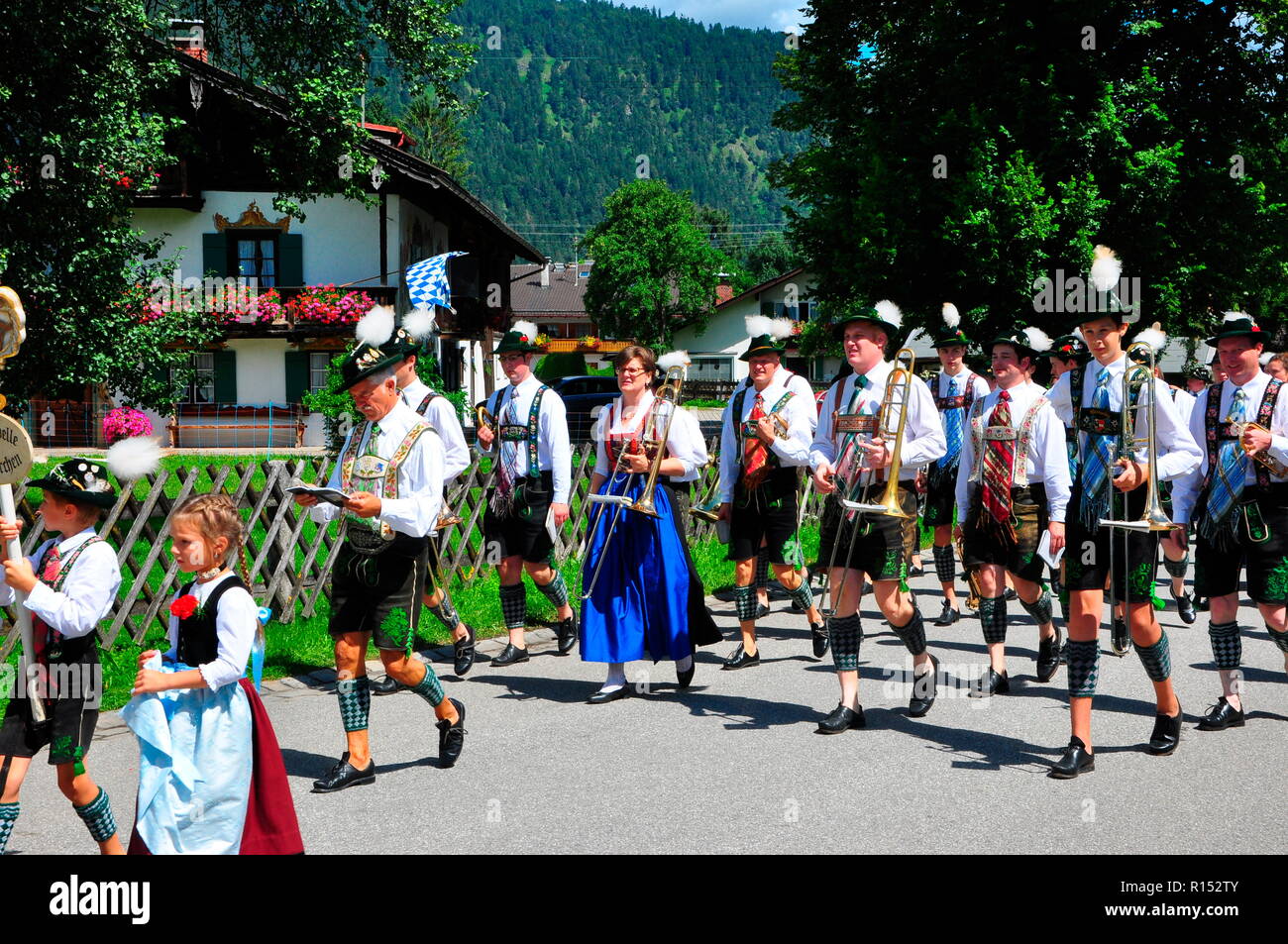 Musicians in traditional costume, Werdenfels, Bavaria, Germany Stock Photo