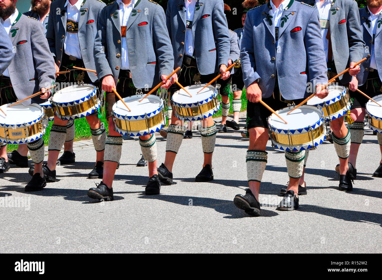 Drummer in traditional costume, Werdenfels, Bavaria, Germany Stock Photo