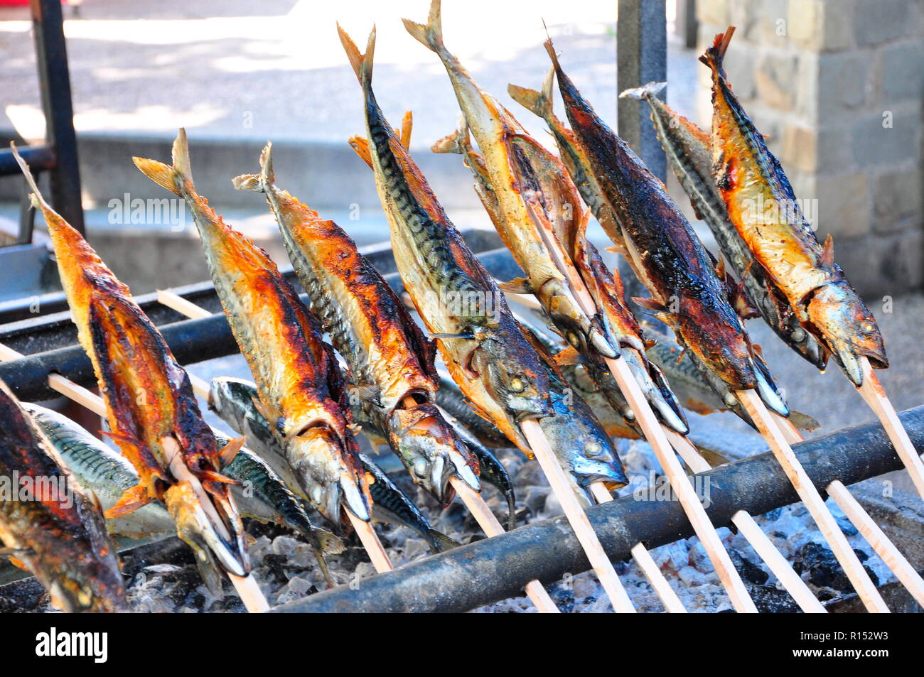 mackerel on barbecue Stock Photo