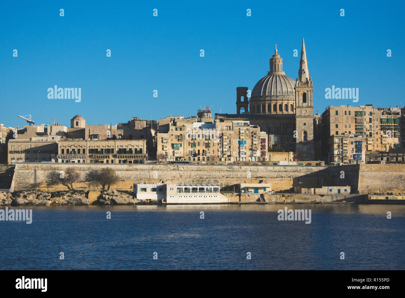 Views of Valletta from a ferry terminal in Sliema. Malta Stock Photo