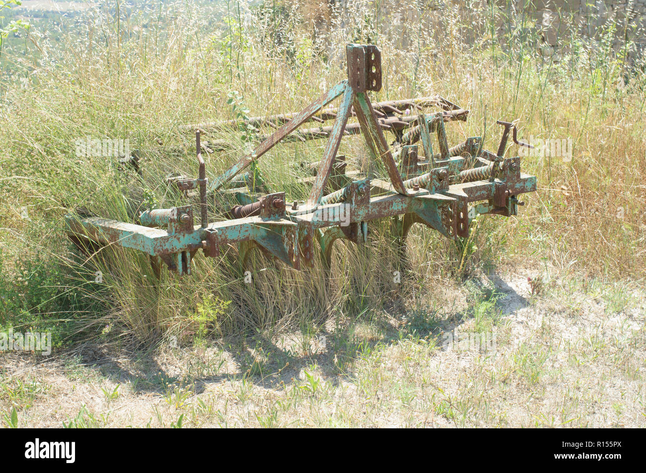 abandoned agricultural harrows machinery Stock Photo