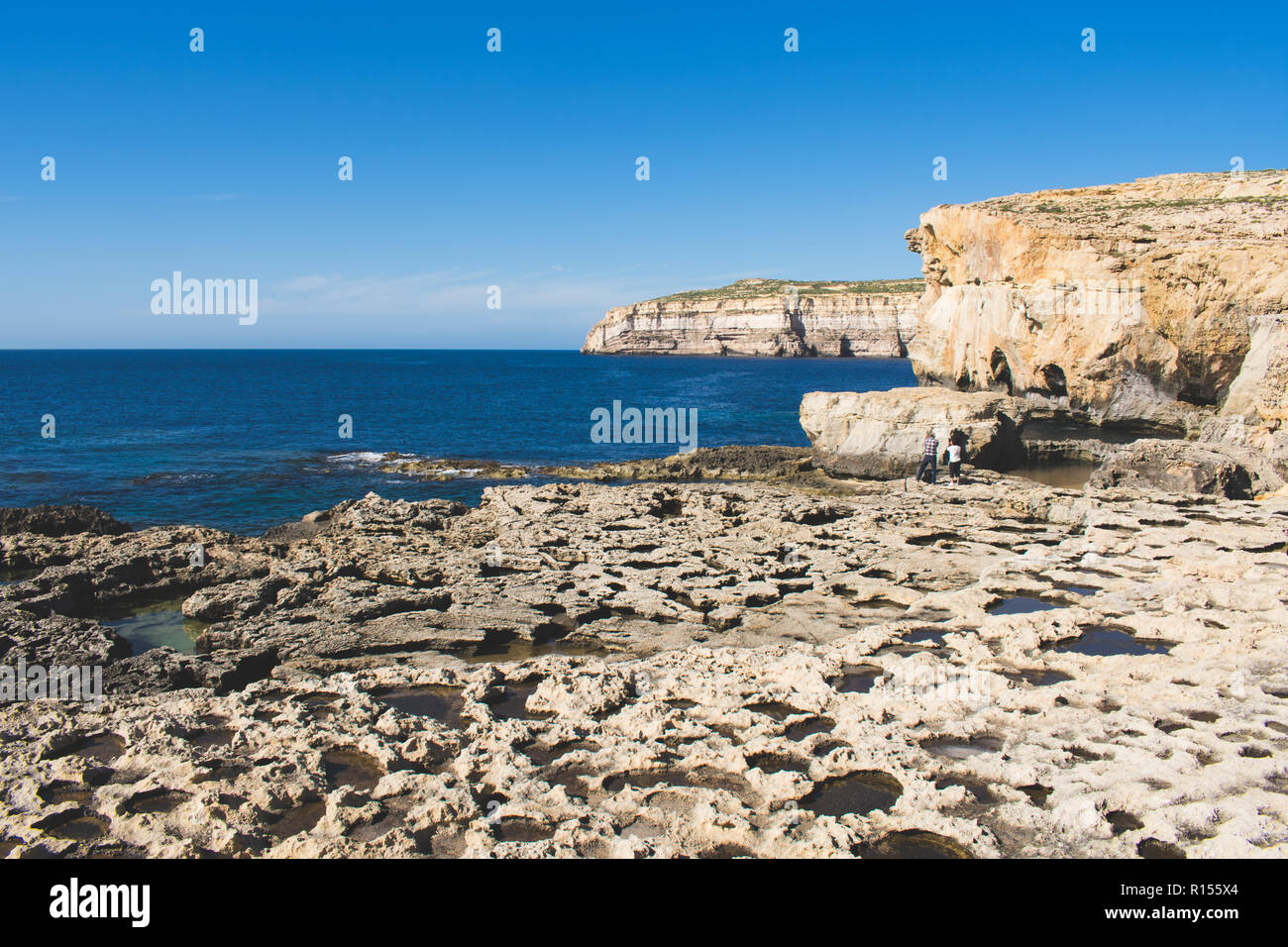 Azure Window / Dwejra Window (collapsed natural arch) in Gozo island, Malta Stock Photo