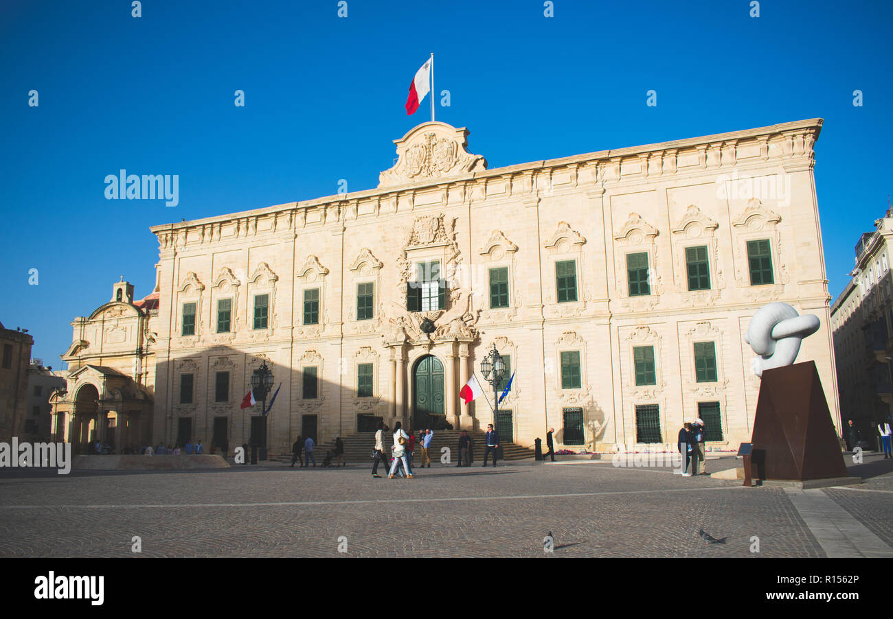 Auberge de Castille (Auberge de Castille, Leon et Portugal) in Valletta, Malta Stock Photo