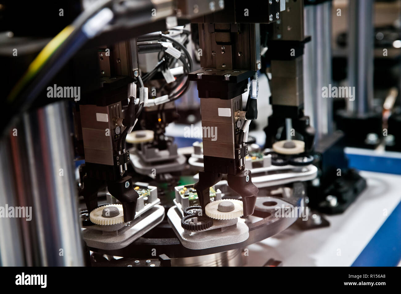 Assembly electronics line close up view Stock Photo