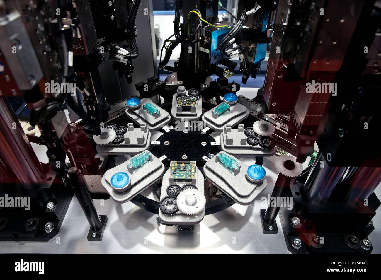 Assembly electronics line close up view Stock Photo - Alamy