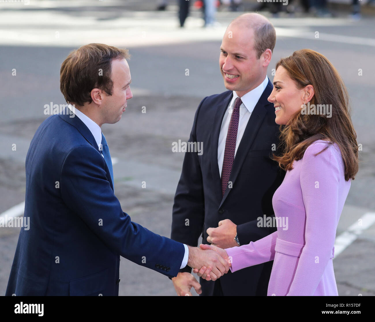 The Duke and Duchess of Cambridge attend the first Global Ministerial Mental Health Summit. The summit is being co-hosted by the UK Government and the OECD.  Featuring: Prince William, William Duke of Cambridge, Catherine Duchess of Cambridge, Catherine Middleton, Kate Middleton, Matt Hancock MP Where: London, United Kingdom When: 09 Oct 2018 Credit: John Rainford/WENN Stock Photo