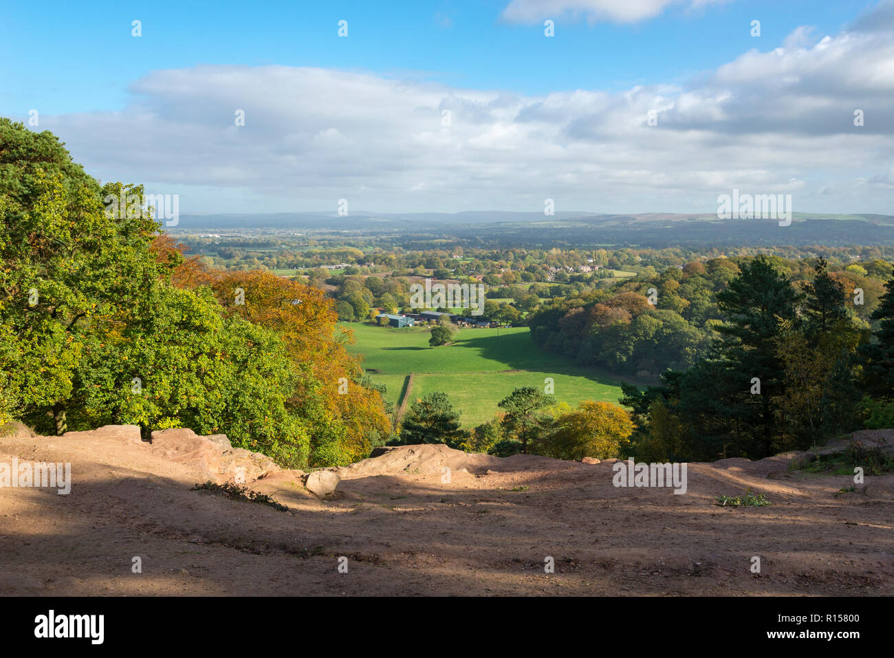 Beautiful view of Cheshire countryside from Stormy Point, Alderley Edge, Cheshire, England. Stock Photo