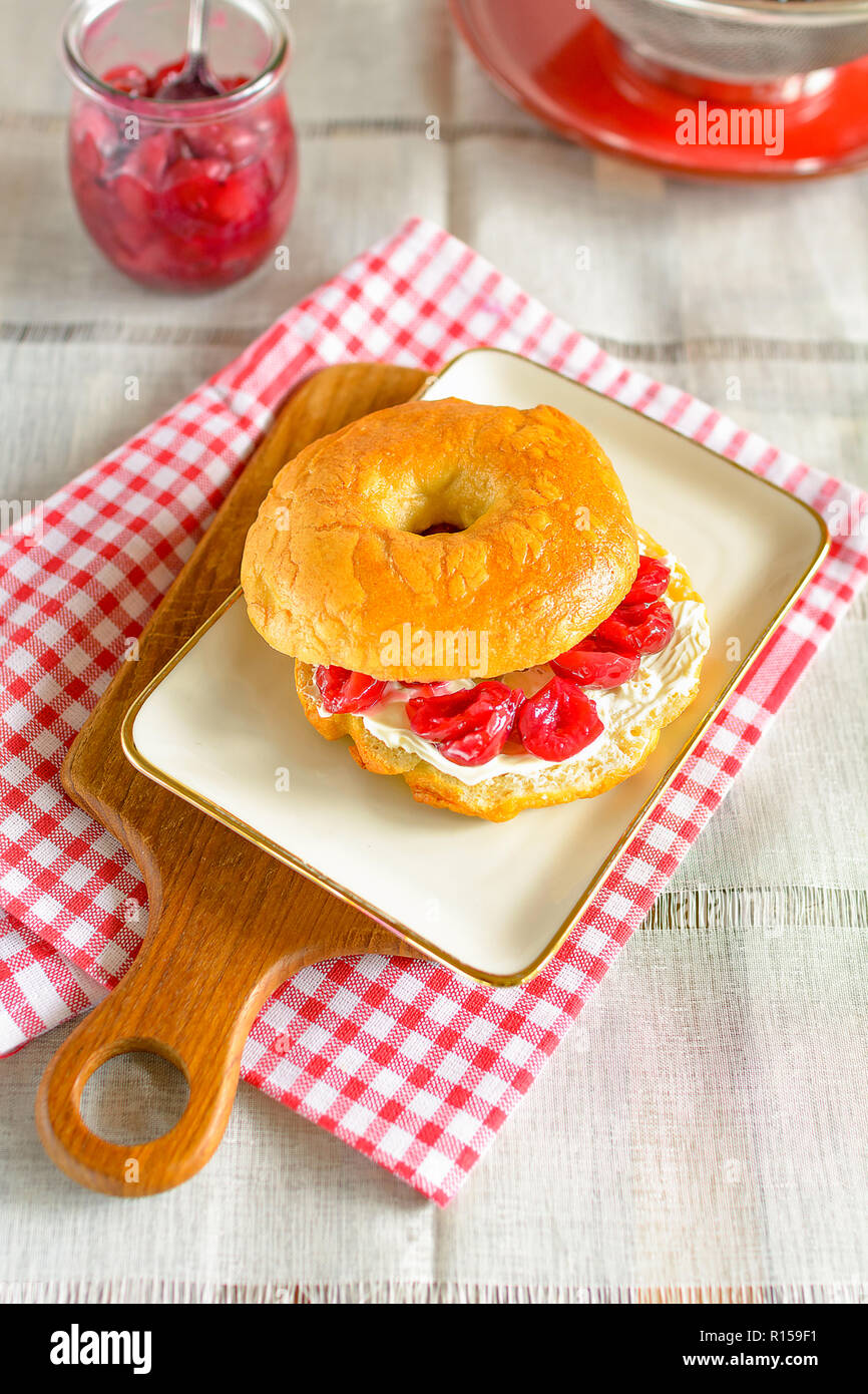 Bagel And Cream Cheese Stock Photo - Download Image Now - Cream