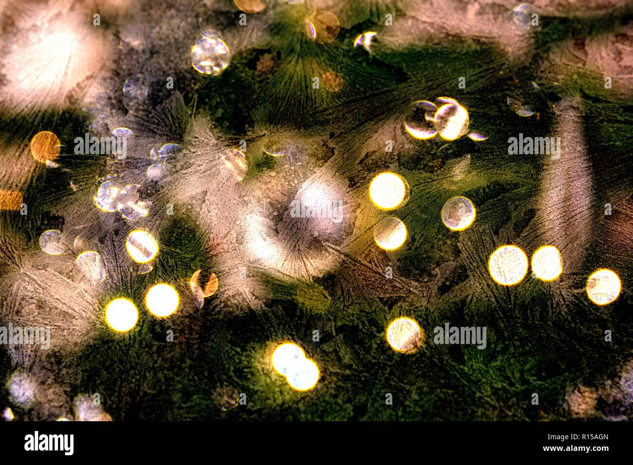 Merry Christmas and Happy New Year background with Ice, baubles and lights Stock Photo