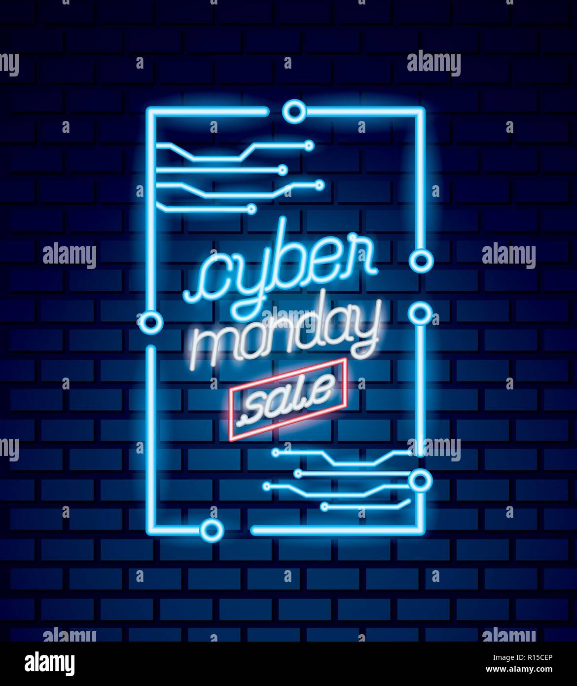 cyber monday frame neon circuit sale vector illustration Stock Vector ...