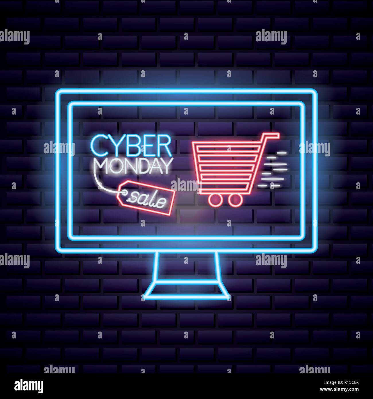 cyber monday computer screen sale shopping cart neon vector ...