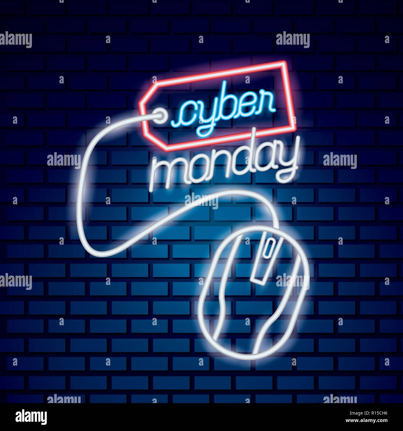 cyber monday red ticket mouse neon style vector illustration Stock Vector